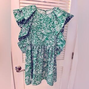 SHEIN Green/White FlutterSleeve Dress • Women’s Size M • NWOT • Never worn!